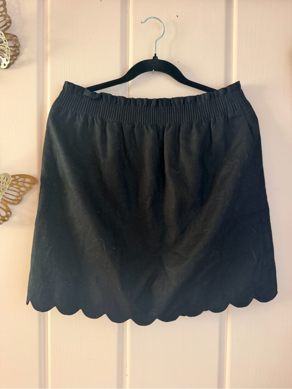 J. Crew Linen Cotton Black Scalloped Hem Mini Skirt sz10